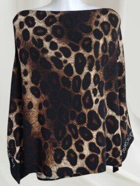 Luxurious Susan Lawrence Animal Print Tunic Top Rhinestone Sleeve Size X Large